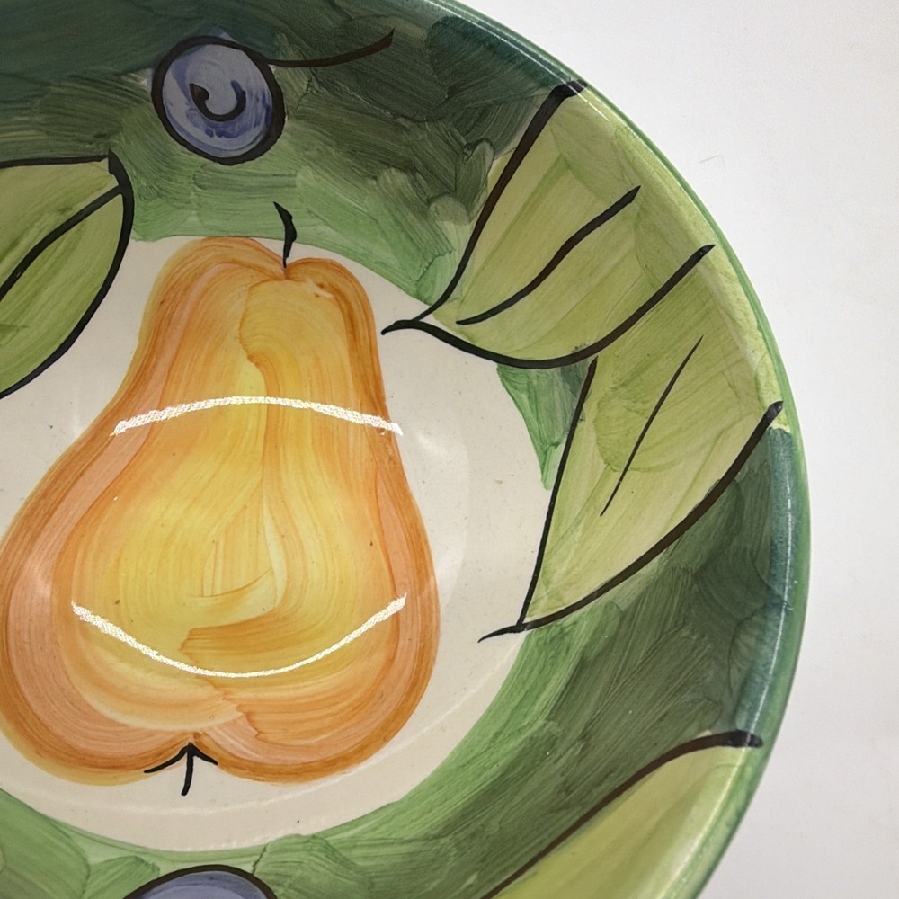 Bob Mackie Cereal Dessert Bowl Pears Grapes Fruit Bright Yellow Green Set Of 2 - Picture 8 of 14